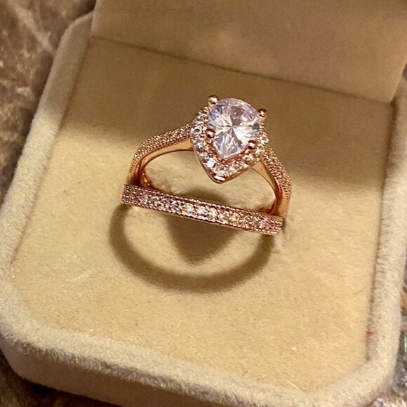 White Sapphire Ring S925 Over 18K Rose Gold Filled - Picture 2 of 4